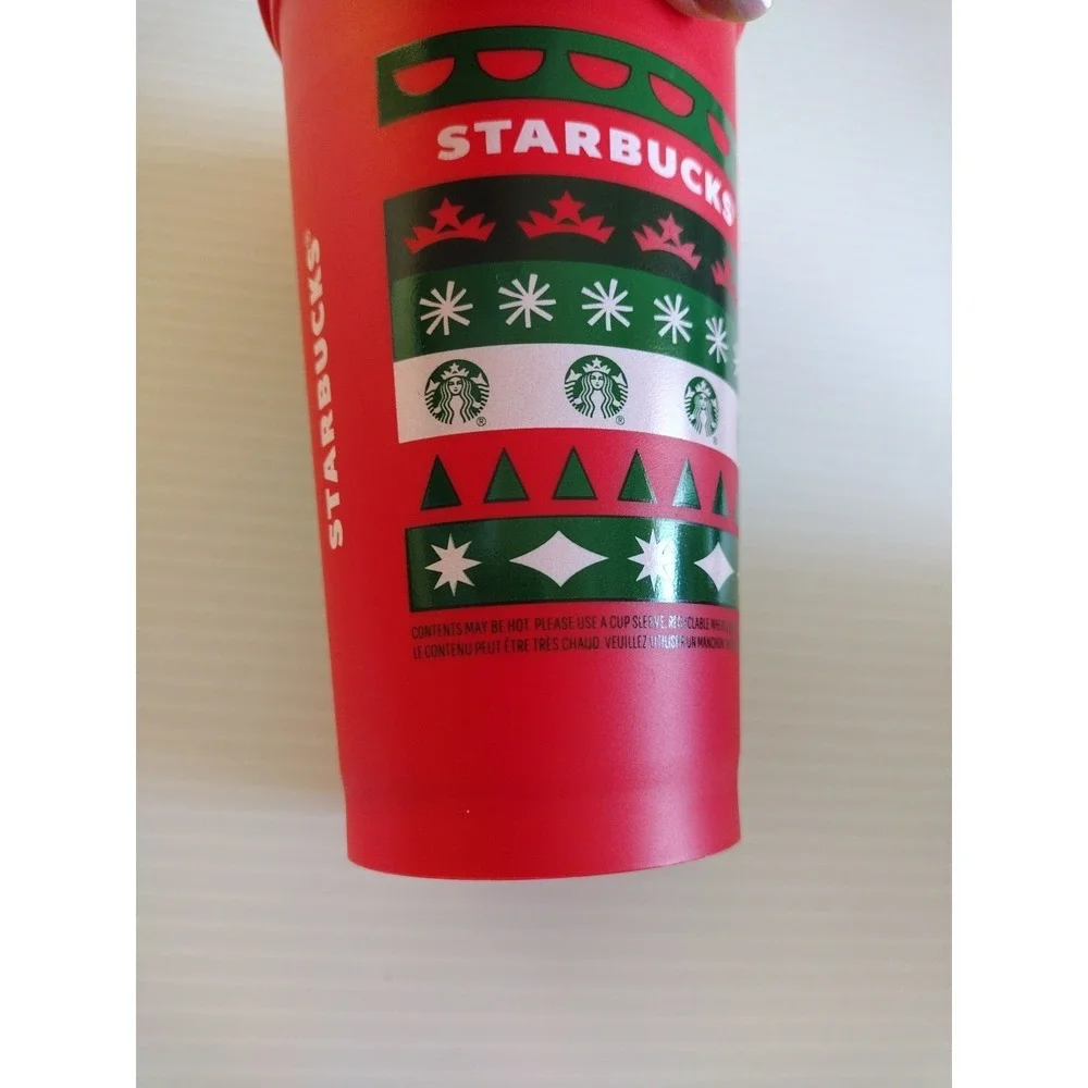 Starbucks Plastic Reusable Cup With Lid 2013‎ Christmas Holiday Hot Coffee 16oz